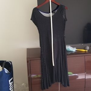 Black polkadot dress with white belt